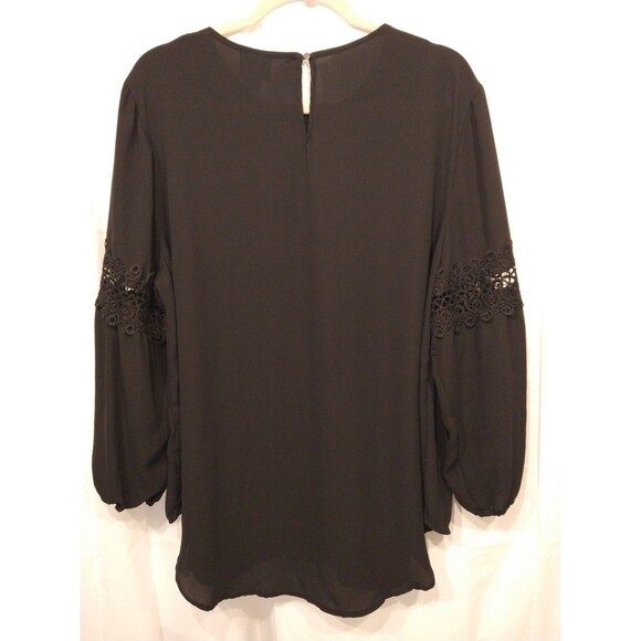 Ava & Viv 2X Black Long Sleeve Dress Shirt Blouse Top Lace Insets core basic - Picture 2 of 10
